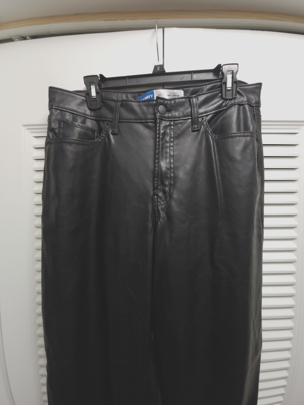 Old Navy Faux Leather Pants OG Loose High Rise Black Wide Leg Size 12 - Picture 2 of 11